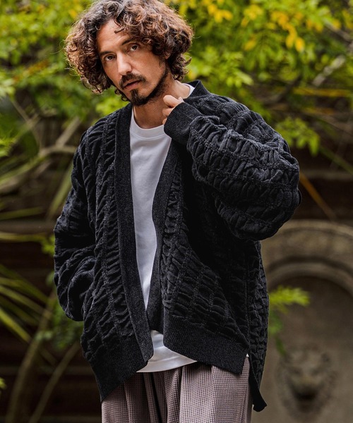 CAMBIO(カンビオ)の「mcg3835-Flexiguard Chenille Knit Cardigan ニットカーディガン(A71226cmb)(カーディガン/ボレロ・メンズ・ブラック/ネイビー/チャコール/グリーン/ライトカーキ・L/M/S)」の6枚目の写真