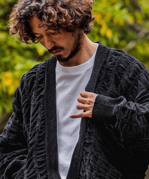 CAMBIO(カンビオ)の「mcg3835-Flexiguard Chenille Knit Cardigan ニットカーディガン(A71226cmb)(カーディガン/ボレロ・メンズ・ブラック/ネイビー/チャコール/グリーン/ライトカーキ・L/M/S)」の7枚目の写真
