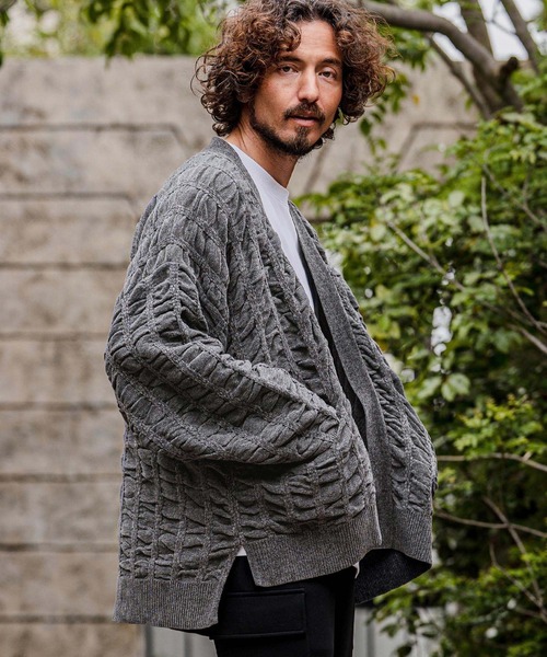 CAMBIO(カンビオ)の「mcg3835-Flexiguard Chenille Knit Cardigan ニットカーディガン(A71226cmb)(カーディガン/ボレロ・メンズ・ブラック/ネイビー/チャコール/グリーン/ライトカーキ・L/M/S)」の10枚目の写真