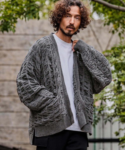 CAMBIO(カンビオ)の「mcg3835-Flexiguard Chenille Knit Cardigan ニットカーディガン(A71226cmb)(カーディガン/ボレロ・メンズ・ブラック/ネイビー/チャコール/グリーン/ライトカーキ・L/M/S)」の11枚目の写真