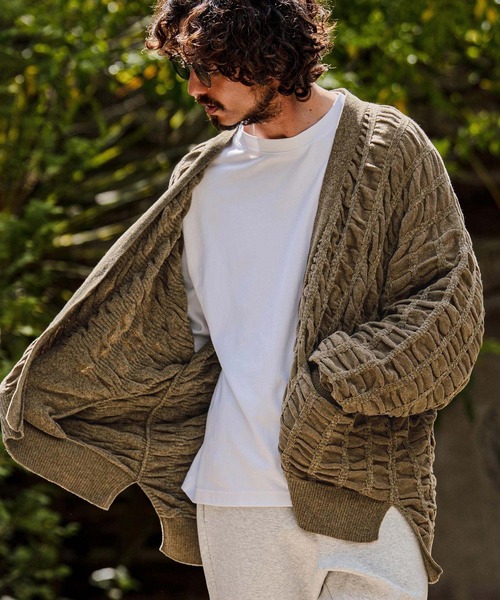 CAMBIO(カンビオ)の「mcg3835-Flexiguard Chenille Knit Cardigan ニットカーディガン(A71226cmb)(カーディガン/ボレロ・メンズ・ブラック/ネイビー/チャコール/グリーン/ライトカーキ・L/M/S)」の15枚目の写真