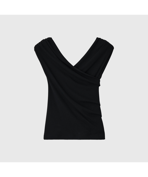 LOOKAST（ルックキャスト）の「マドレーヌクロスオフショルダーティーシャツ / MADELEINE CROSS OFF-SHOULDER T-SHIRT_3colors（Tシャツ/カットソー・レディース・アイボリー/ブラック/ライトグリーン・SMALL/MEDIUM）」の2枚目の写真