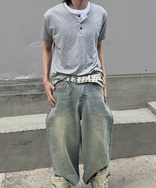 Never mind the XU / Chikashitsu+(ネバーマインド ザ エックスユー / チカシツプラス)の「【nmtc+】Cool Layered Henley Neck Tee / 【エヌエムティーシープラス】クールレイヤードヘンリーネックTシャツ(Tシャツ/カットソー・メンズ・グレー/ブラック・ONE SIZE)」の14枚目の写真