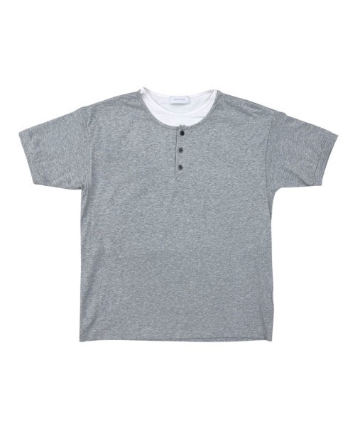 Never mind the XU / Chikashitsu+(ネバーマインド ザ エックスユー / チカシツプラス)の「【nmtc+】Cool Layered Henley Neck Tee / 【エヌエムティーシープラス】クールレイヤードヘンリーネックTシャツ(Tシャツ/カットソー・メンズ・グレー/ブラック・ONE SIZE)」の19枚目の写真