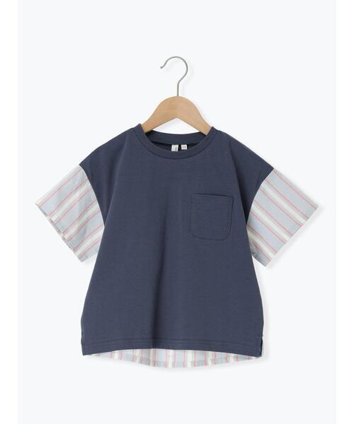 Samansa Mos2 Lagom(サマンサモスモスラーゴム)の「☆ストライプ切替Tシャツ(Tシャツ/カットソー・キッズ・レッド/ミント・130/95/120/110/100)」の1枚目の写真