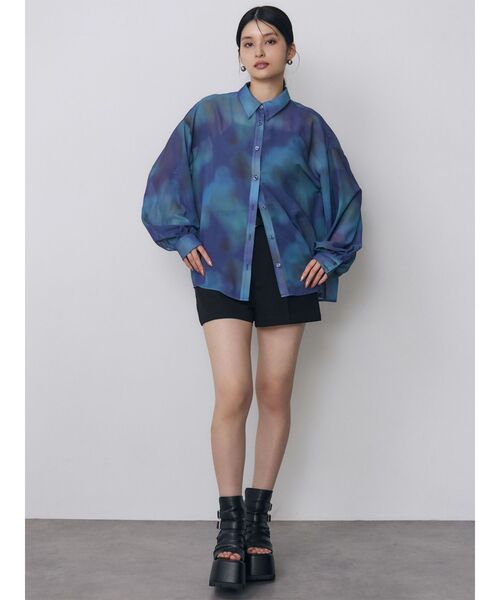 MURUA(ムルーア)の「【セットアップ対応】ニュアンスシアーシャツ 夏服(シャツ/ブラウス・レディース・パープル/ブルー・FREE)」の12枚目の写真