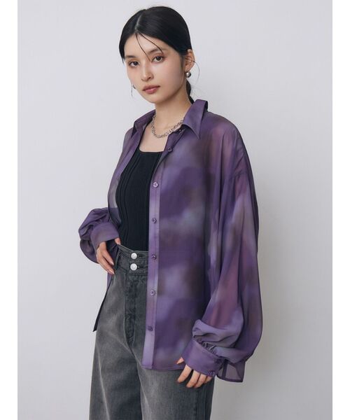 MURUA(ムルーア)の「【セットアップ対応】ニュアンスシアーシャツ 夏服(シャツ/ブラウス・レディース・パープル/ブルー・FREE)」の9枚目の写真