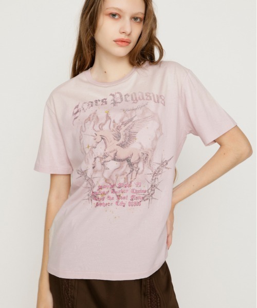 SLY(スライ)の「VINTAGE LIKE HORSE PRINT T/SH ヴィンテージライクホースプリントTシャツ 夏服(Tシャツ/カットソー・レディース・ライトピンク/バーガンディー/ライトブラック・FREE)」の3枚目の写真