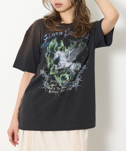 SLY(スライ)の「VINTAGE LIKE HORSE PRINT T/SH ヴィンテージライクホースプリントTシャツ 夏服(Tシャツ/カットソー・レディース・ライトピンク/バーガンディー/ライトブラック・FREE)」の2枚目の写真