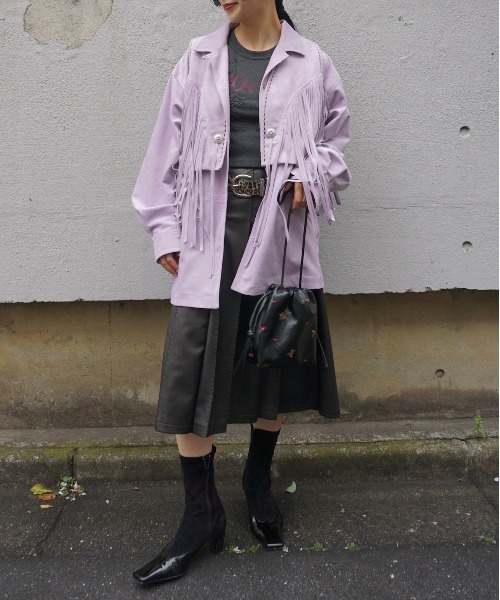 Ameri(アメリ)の「PINTUCK SYNTHETIC SUEDE SHIRT(シャツ/ブラウス・レディース・パープル/ブラウン・FREE)」の9枚目の写真