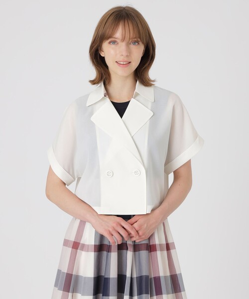 BLUE LABEL CRESTBRIDGE(ブルーレーベルクレストブリッジ)の「【接触冷感】【防シワ】シアーボイルショートジャケット(シャツ/ブラウス・レディース・ブラック/ホワイト・38/36)」の3枚目の写真