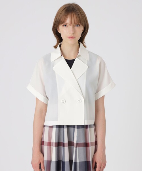BLUE LABEL CRESTBRIDGE(ブルーレーベルクレストブリッジ)の「【接触冷感】【防シワ】シアーボイルショートジャケット(シャツ/ブラウス・レディース・ブラック/ホワイト・38/36)」の5枚目の写真