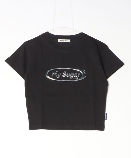 My sugar Babe（マイシュガーベイブ）の「Cropped metal logo Tee（Tシャツ/カットソー・メンズ・ホワイト/ブラック・F）」の2枚目の写真