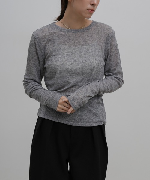 select MOCA（セレクトモカ）の「シアーテレコリブロングTシャツ（Tシャツ/カットソー・レディース・グレー/アイボリー/ブラック・FREE）」の3枚目の写真
