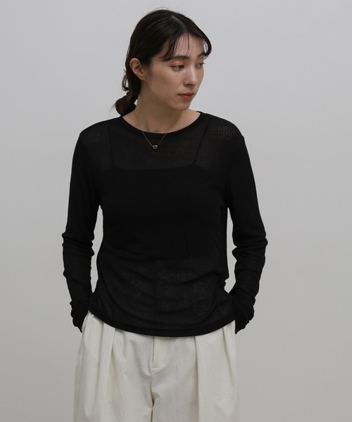 select MOCA（セレクトモカ）の「シアーテレコリブロングTシャツ（Tシャツ/カットソー・レディース・グレー/アイボリー/ブラック・FREE）」の2枚目の写真