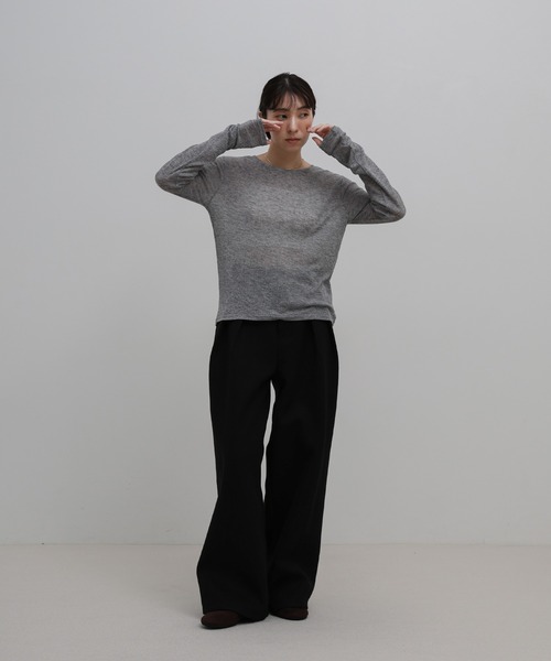 select MOCA（セレクトモカ）の「シアーテレコリブロングTシャツ（Tシャツ/カットソー・レディース・グレー/アイボリー/ブラック・FREE）」の11枚目の写真