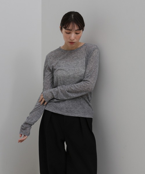 select MOCA（セレクトモカ）の「シアーテレコリブロングTシャツ（Tシャツ/カットソー・レディース・グレー/アイボリー/ブラック・FREE）」の9枚目の写真
