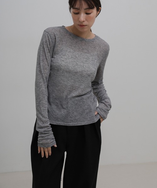 select MOCA（セレクトモカ）の「シアーテレコリブロングTシャツ（Tシャツ/カットソー・レディース・グレー/アイボリー/ブラック・FREE）」の7枚目の写真