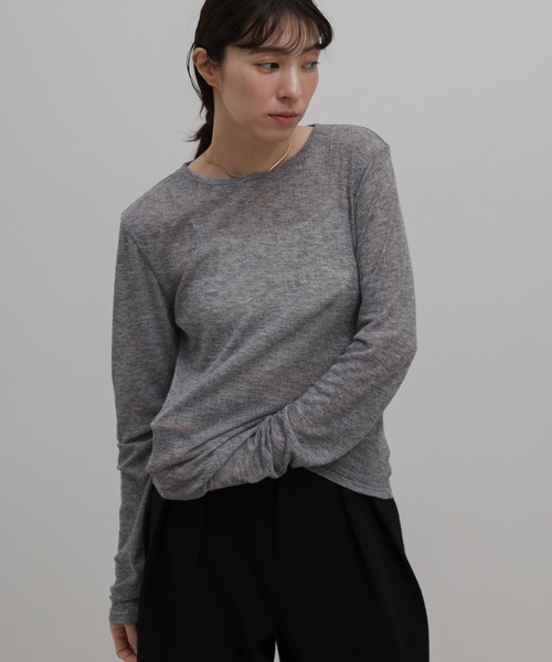 select MOCA（セレクトモカ）の「シアーテレコリブロングTシャツ（Tシャツ/カットソー・レディース・グレー/アイボリー/ブラック・FREE）」の13枚目の写真