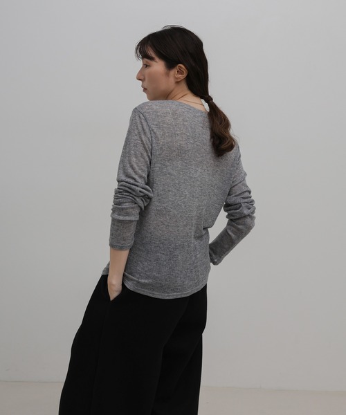 select MOCA（セレクトモカ）の「シアーテレコリブロングTシャツ（Tシャツ/カットソー・レディース・グレー/アイボリー/ブラック・FREE）」の8枚目の写真