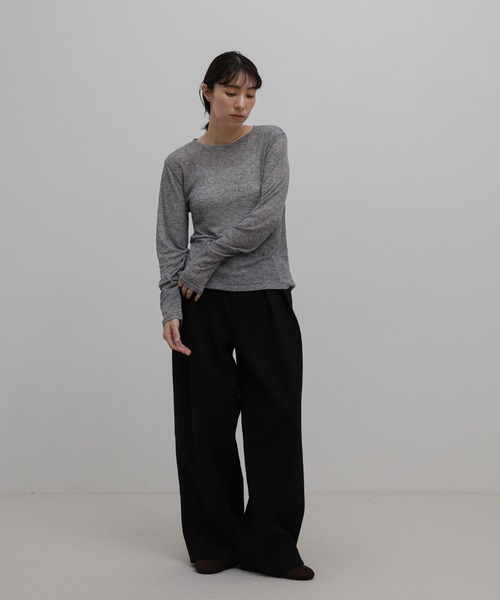 select MOCA（セレクトモカ）の「シアーテレコリブロングTシャツ（Tシャツ/カットソー・レディース・グレー/アイボリー/ブラック・FREE）」の4枚目の写真