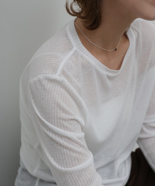 select MOCA（セレクトモカ）の「シアーテレコリブロングTシャツ（Tシャツ/カットソー・レディース・グレー/アイボリー/ブラック・FREE）」の21枚目の写真