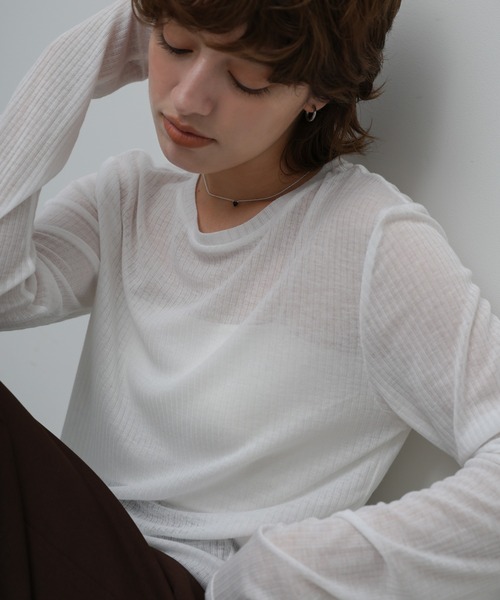 select MOCA（セレクトモカ）の「シアーテレコリブロングTシャツ（Tシャツ/カットソー・レディース・グレー/アイボリー/ブラック・FREE）」の15枚目の写真