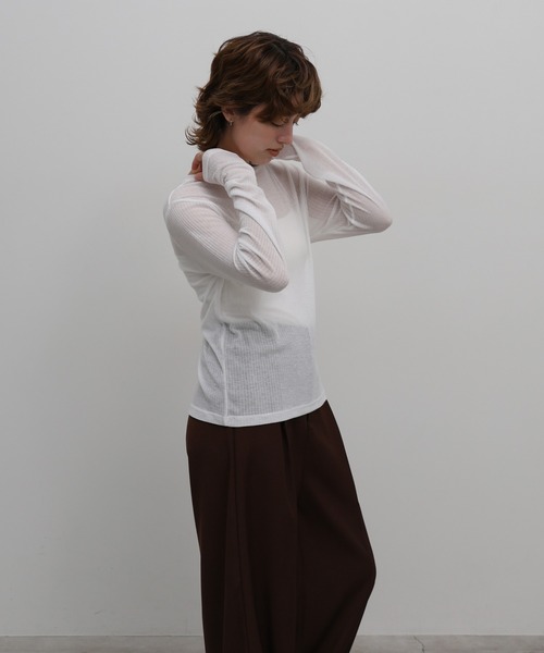 select MOCA（セレクトモカ）の「シアーテレコリブロングTシャツ（Tシャツ/カットソー・レディース・グレー/アイボリー/ブラック・FREE）」の22枚目の写真