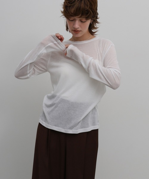 select MOCA（セレクトモカ）の「シアーテレコリブロングTシャツ（Tシャツ/カットソー・レディース・グレー/アイボリー/ブラック・FREE）」の19枚目の写真