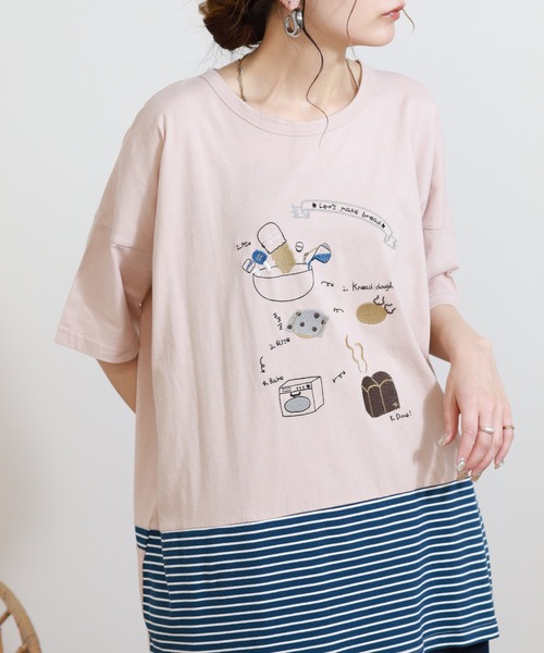 Emago（イマゴ）の「EMAGO クッキング刺繍T 半袖（Tシャツ/カットソー・レディース・ピンク/ブラック・FREE）」の2枚目の写真