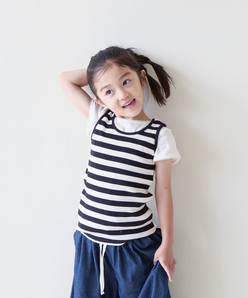 LOWRYS FARM(ローリーズファーム)の「パターンメッシュT 876719(Tシャツ/カットソー・キッズ・グレー/ピンク/アイボリー/ホワイト×ブルー/ブルー系その他・110cm/120cm/130cm/140cm/150cm)」の13枚目の写真