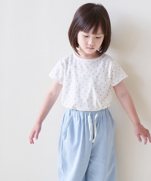 LOWRYS FARM(ローリーズファーム)の「パターンメッシュT 876719(Tシャツ/カットソー・キッズ・グレー/ピンク/アイボリー/ホワイト×ブルー/ブルー系その他・110cm/120cm/130cm/140cm/150cm)」の6枚目の写真