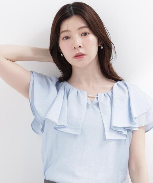 PROPORTION BODY DRESSING（プロポーションボディドレッシング）の「パール付きラッフルブラウス（シャツ/ブラウス・レディース・ホワイト/ブルー/ネイビー・FREE）」の3枚目の写真