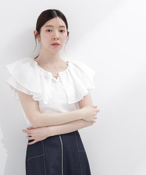 PROPORTION BODY DRESSING（プロポーションボディドレッシング）の「パール付きラッフルブラウス（シャツ/ブラウス・レディース・ホワイト/ブルー/ネイビー・FREE）」の12枚目の写真