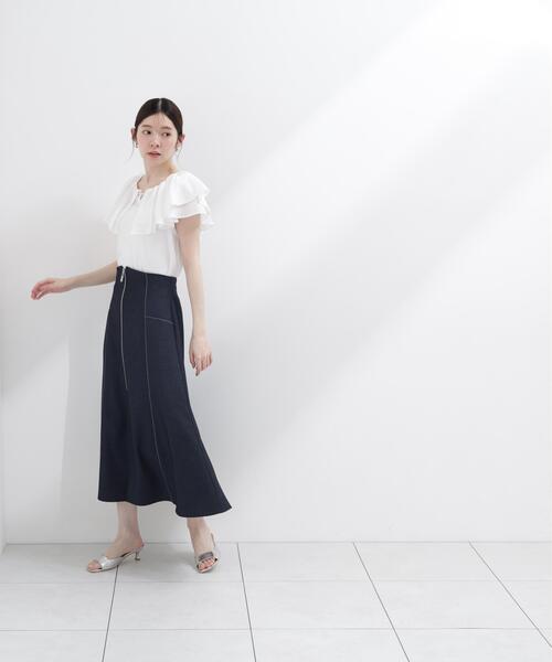 PROPORTION BODY DRESSING（プロポーションボディドレッシング）の「パール付きラッフルブラウス（シャツ/ブラウス・レディース・ホワイト/ブルー/ネイビー・FREE）」の4枚目の写真