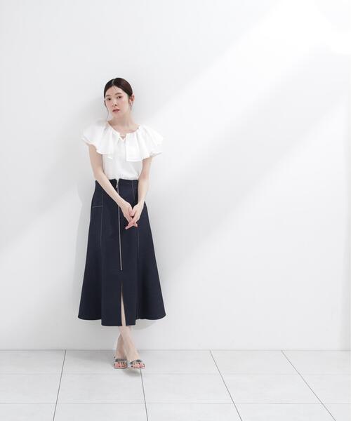 PROPORTION BODY DRESSING（プロポーションボディドレッシング）の「パール付きラッフルブラウス（シャツ/ブラウス・レディース・ホワイト/ブルー/ネイビー・FREE）」の5枚目の写真