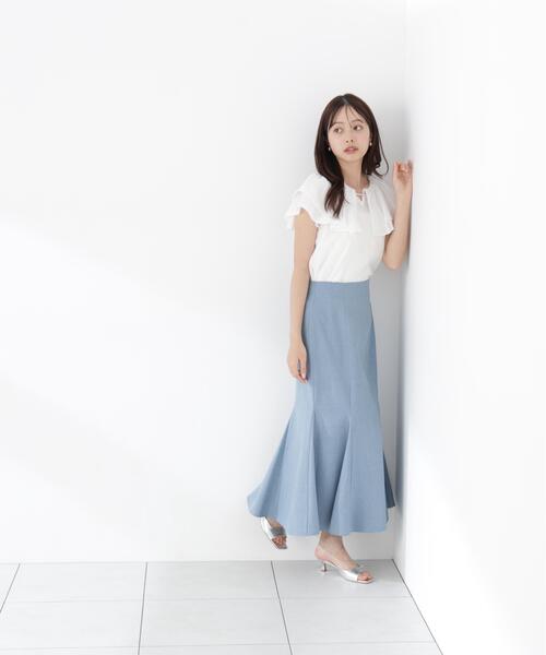 PROPORTION BODY DRESSING（プロポーションボディドレッシング）の「パール付きラッフルブラウス（シャツ/ブラウス・レディース・ホワイト/ブルー/ネイビー・FREE）」の6枚目の写真