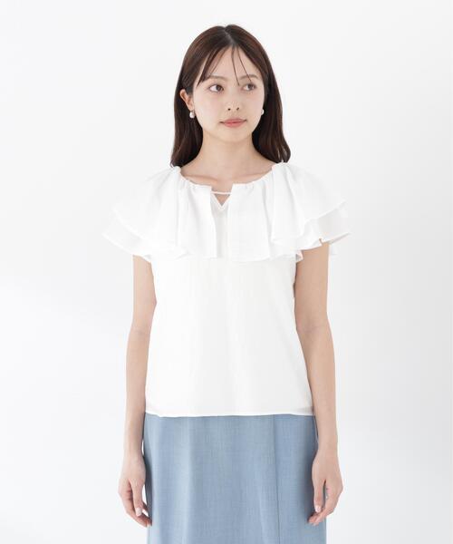 PROPORTION BODY DRESSING（プロポーションボディドレッシング）の「パール付きラッフルブラウス（シャツ/ブラウス・レディース・ホワイト/ブルー/ネイビー・FREE）」の7枚目の写真
