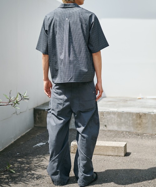 CONZ(コンズ)の「cropped open collar short sleeve shirt check/チェックシャツ/短丈/夏服/CONZ(シャツ/ブラウス・メンズ・ブラック/ネイビー/ブラウン・1/2/3)」の9枚目の写真