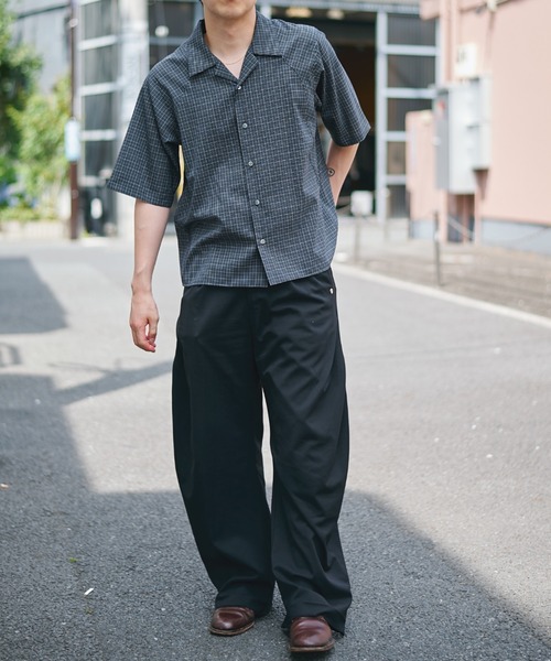 CONZ(コンズ)の「cropped open collar short sleeve shirt check/チェックシャツ/短丈/夏服/CONZ(シャツ/ブラウス・メンズ・ブラック/ネイビー/ブラウン・1/2/3)」の20枚目の写真