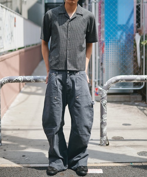 CONZ(コンズ)の「cropped open collar short sleeve shirt check/チェックシャツ/短丈/夏服/CONZ(シャツ/ブラウス・メンズ・ブラック/ネイビー/ブラウン・1/2/3)」の18枚目の写真