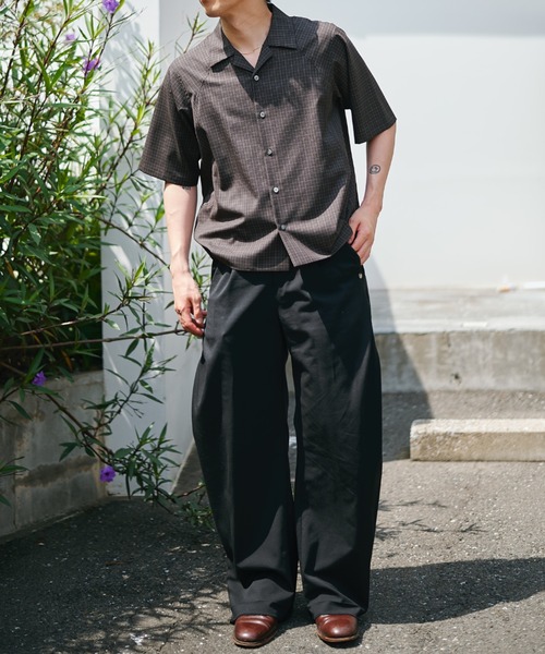 CONZ(コンズ)の「cropped open collar short sleeve shirt check/チェックシャツ/短丈/夏服/CONZ(シャツ/ブラウス・メンズ・ブラック/ネイビー/ブラウン・1/2/3)」の13枚目の写真