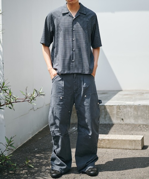 CONZ(コンズ)の「cropped open collar short sleeve shirt check/チェックシャツ/短丈/夏服/CONZ(シャツ/ブラウス・メンズ・ブラック/ネイビー/ブラウン・1/2/3)」の11枚目の写真