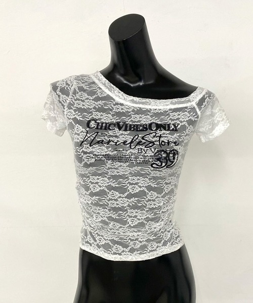 non-hedge（ノンヘッジ）の「レースワンショルダーシアーTシャツ（Tシャツ/カットソー・レディース・ブラック/オフホワイト・FREE）」の15枚目の写真