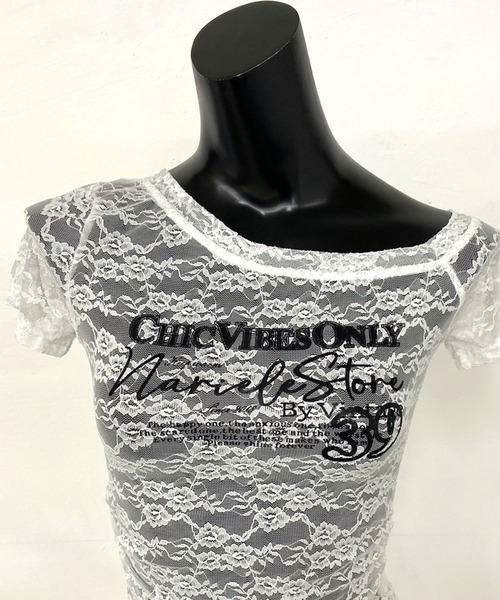 non-hedge（ノンヘッジ）の「レースワンショルダーシアーTシャツ（Tシャツ/カットソー・レディース・ブラック/オフホワイト・FREE）」の19枚目の写真