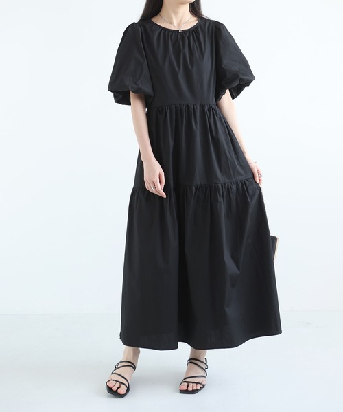 MAISON DE THERESE(メゾン ド テレーズ)の「夏新作 フレンチティードレス 丸首 バルーンスリーブ半袖 細見え 優しい雰囲気 ロング丈ワンピース(ワンピース・レディース・Beige/Black・FREE)」の17枚目の写真