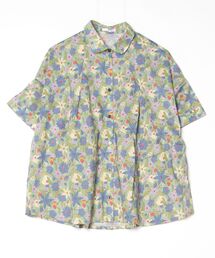 プリント丸衿タックシャツ