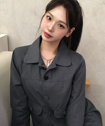 Heart Button Point Blazer Jacket Charcoal