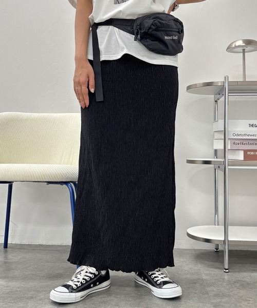 ISOOK（アイスー）の「【ISOOK / アイスー】ランダムプリーツナロースカート / ロングスカート ウエストゴム 無地 ドット 花柄 フラワー柄 Iラインスカート ZOZOTOWN限定（スカート・レディース・ブラック/ブラック系その他/ドット・FREE）」の5枚目の写真