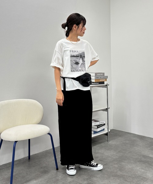 ISOOK（アイスー）の「【ISOOK / アイスー】ランダムプリーツナロースカート / ロングスカート ウエストゴム 無地 ドット 花柄 フラワー柄 Iラインスカート ZOZOTOWN限定（スカート・レディース・ブラック/ブラック系その他/ドット・FREE）」の9枚目の写真